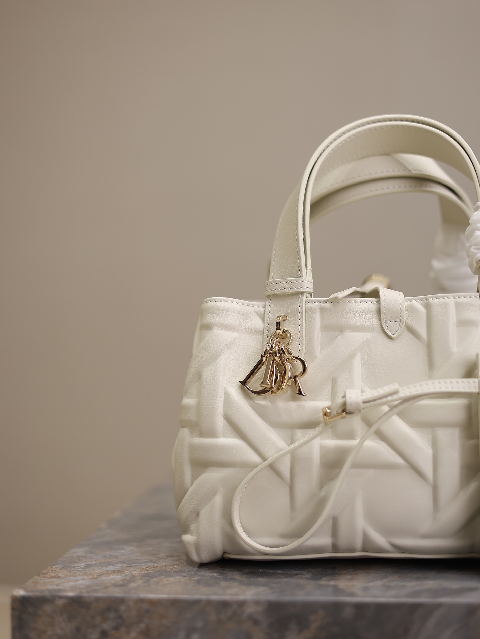 Small Dior Toujours Bag White Graphic Cannage Calfskin